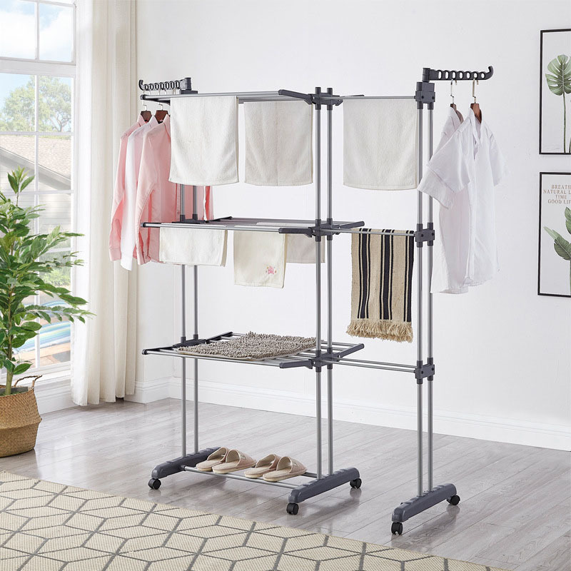 Foldable Type Home Laundry Rack Balcony Multilayer Extend Cloth Towel Shelf