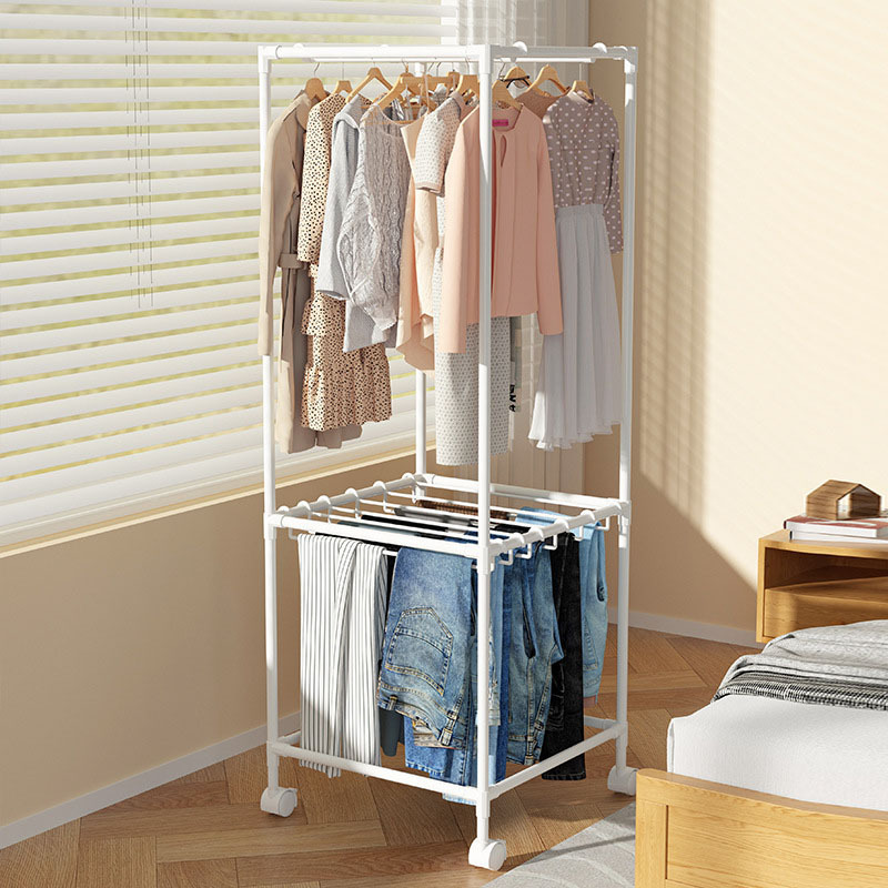 2024 Hot Sale Simple Clothing Laundry Rack Thicken Double Layer Bedroom Removable Shelf