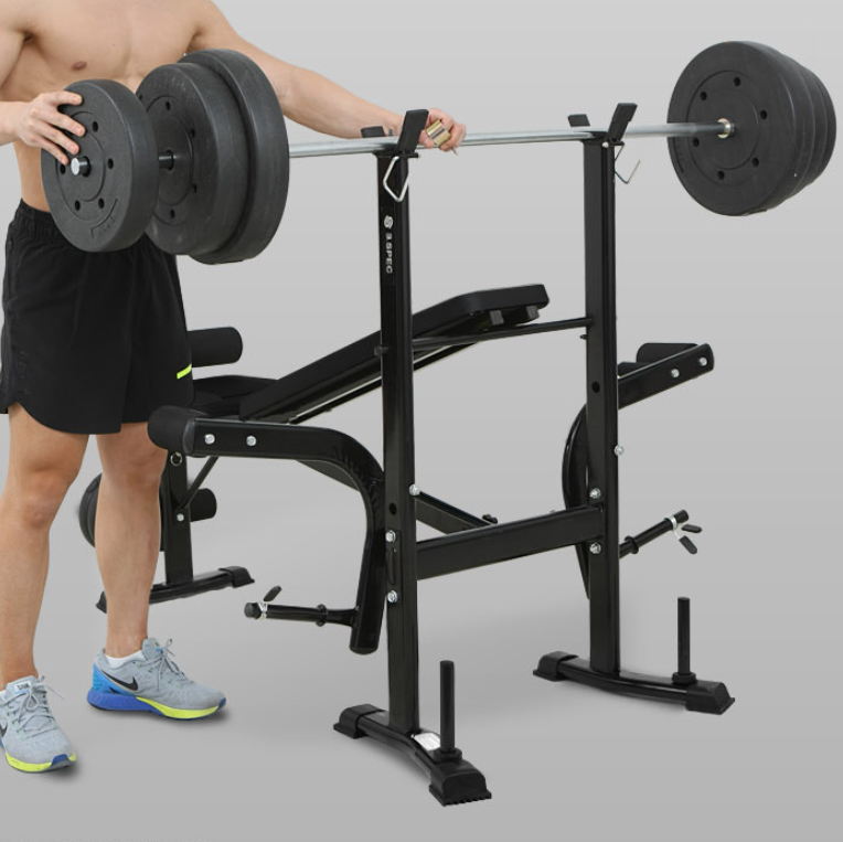 Adjustable Multifunction Weight Bench with Weights and Bar Set Dumbbell Press Home Gym Free Weight Equipment Squat Rack