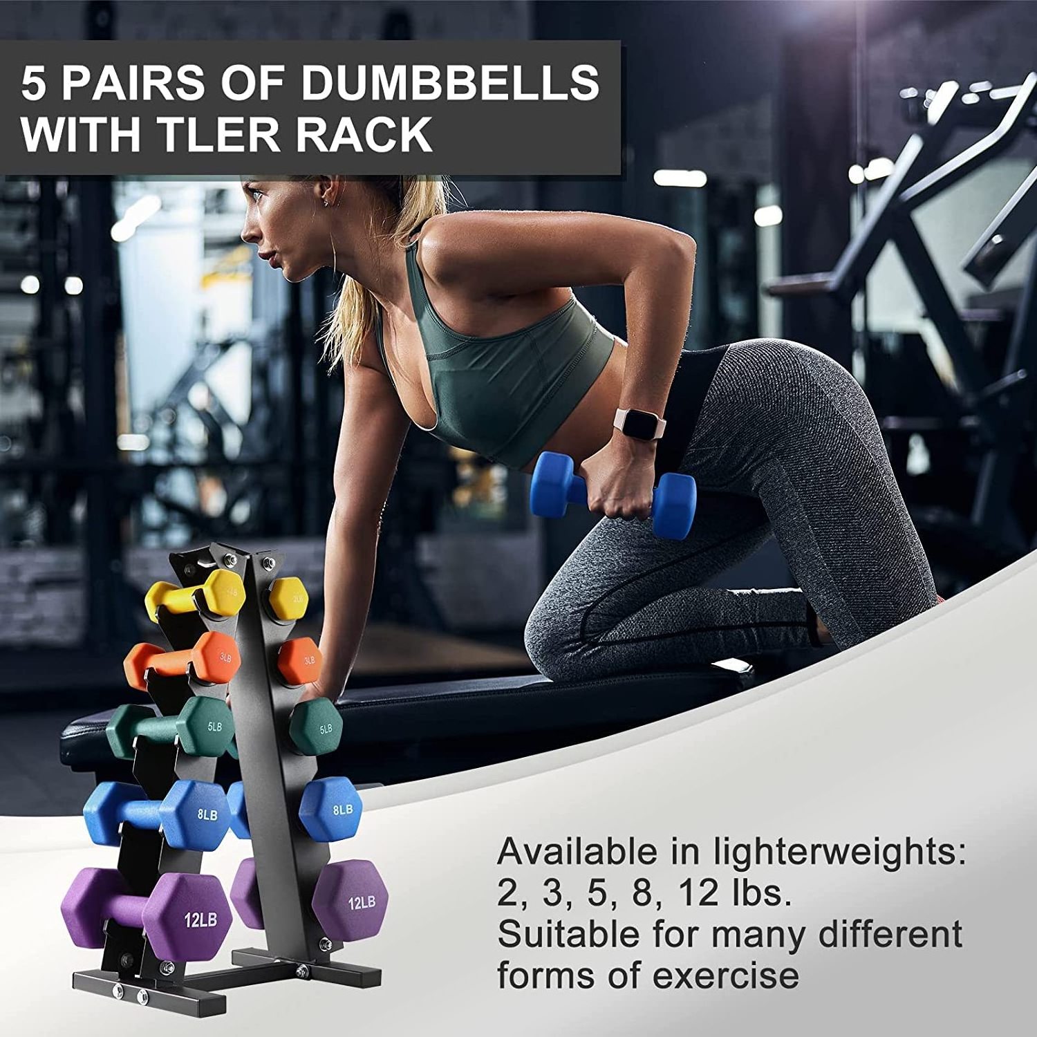 Factory Hot sale Custom Gym Fitness Equipment Sports Dipping colorful Neoprene hex Dumbbell set With Rack