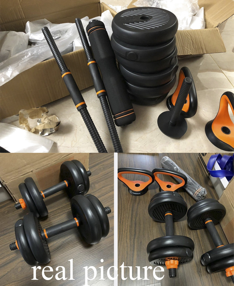 Gym Training Dumbbell Set Bodybuilding 6 In 1 Rubber-covered Barbell Kettlebell Multifunctional Adjustable Dumbbell Set