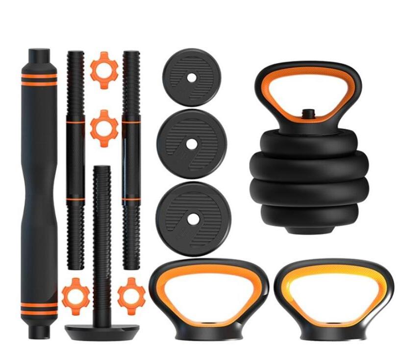 Gym Training Dumbbell Set Bodybuilding 6 In 1 Rubber-covered Barbell Kettlebell Multifunctional Adjustable Dumbbell Set