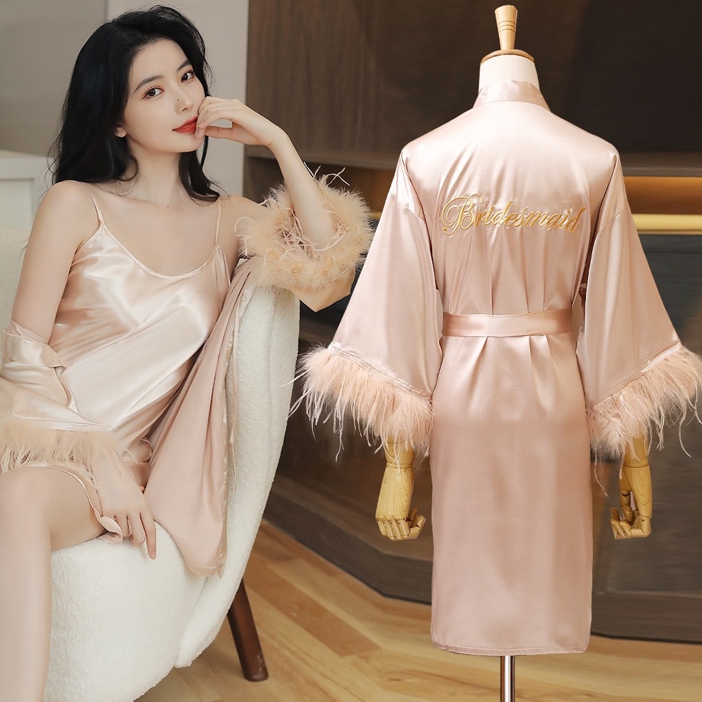 2022 short satin soft embroider custom bride robe with slipper champagne infinity aliexpress blush pink bridesmaid dresses