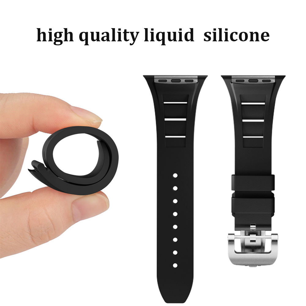 Customized Sport 42/44/45/49mm Smart Designer Folding Buckle Ultra Se 8 7 6 5 Liquid Silicone Band For RM iWatch Strap