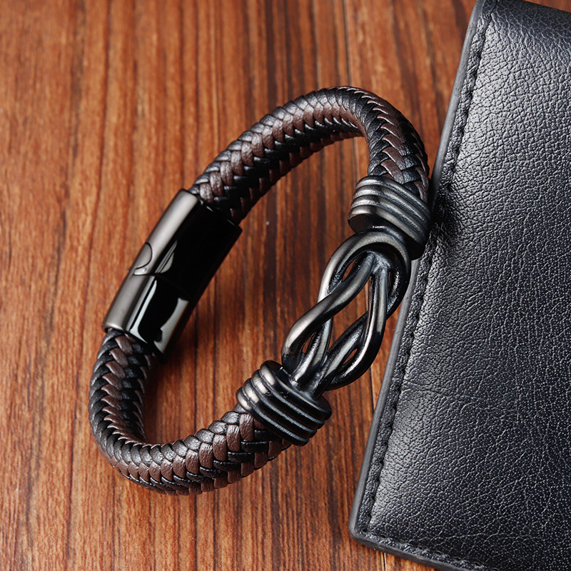 New Arrival Handmade Smart Multilayer Braided Rope Bracelet Stainless Steel Magnetic Clasp Bangles Mens Genuine Leather Bracelet