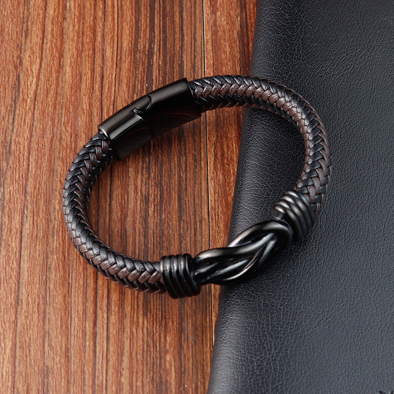 New Arrival Handmade Smart Multilayer Braided Rope Bracelet Stainless Steel Magnetic Clasp Bangles Mens Genuine Leather Bracelet