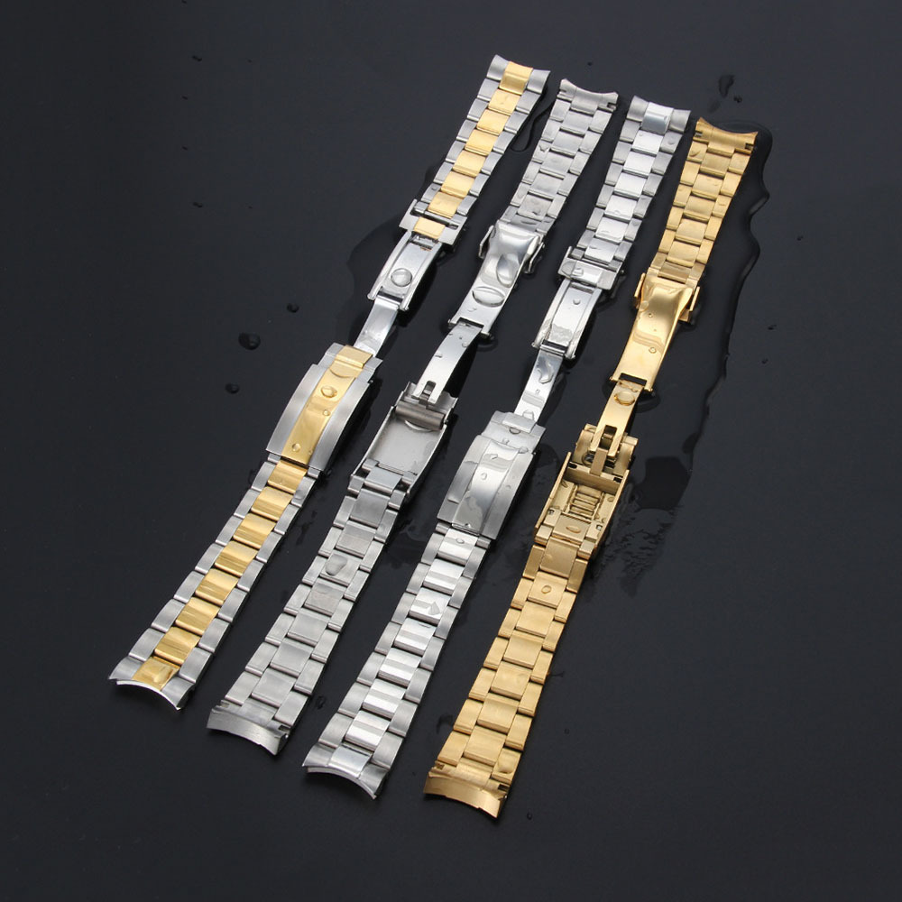 Luxury Rollex Curved End Replacement Metal Watch Bracelet 20mm 21mm Gold Solid Stainless Steel Metal Watch Strap Adjustable