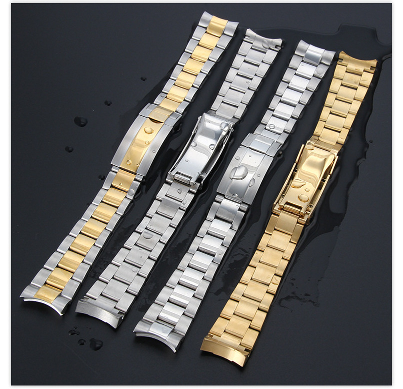 Luxury Rollex Curved End Replacement Metal Watch Bracelet 20mm 21mm Gold Solid Stainless Steel Metal Watch Strap Adjustable