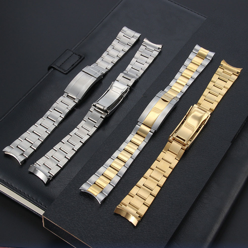 Luxury Rollex Curved End Replacement Metal Watch Bracelet 20mm 21mm Gold Solid Stainless Steel Metal Watch Strap Adjustable