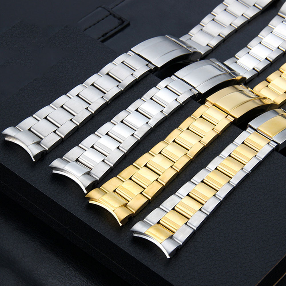 Luxury Rollex Curved End Replacement Metal Watch Bracelet 20mm 21mm Gold Solid Stainless Steel Metal Watch Strap Adjustable