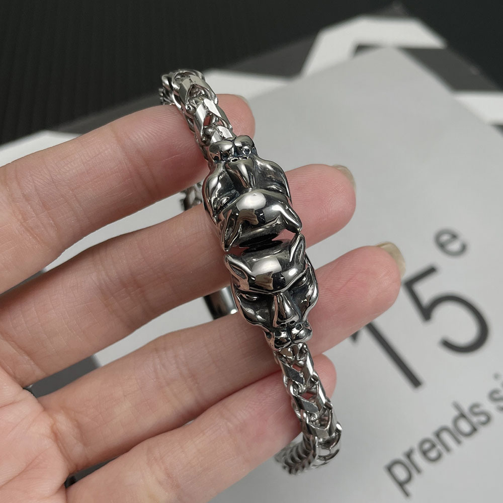 High Quality New Fashion 316L Titanium Stainless Steel Men Jewelry Bracelet Viking Wolf Head Wrist hand Jewellery