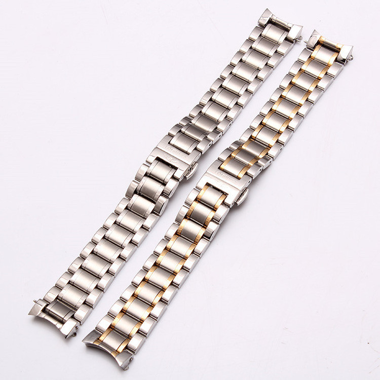 Customized Watch Accessories 19/20/21mm Solid Metal Stainless Steel Watch Strap Butterfly Buckle Curved End Watch Band