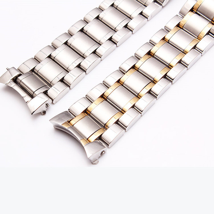 Customized Watch Accessories 19/20/21mm Solid Metal Stainless Steel Watch Strap Butterfly Buckle Curved End Watch Band