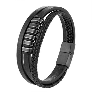 Best Selling Genuine Leather Bracelet Simple Stainless Steel Magnetic Clasp Bracelet Jewelry For Men and Women Gift