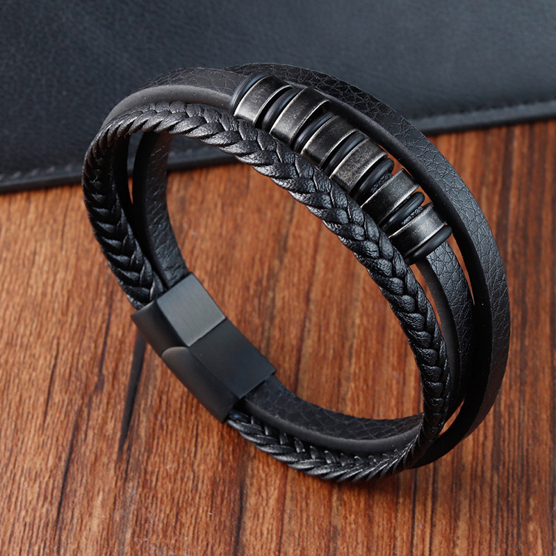 Best Selling Genuine Leather Bracelet Simple Stainless Steel Magnetic Clasp Bracelet Jewelry For Men and Women Gift