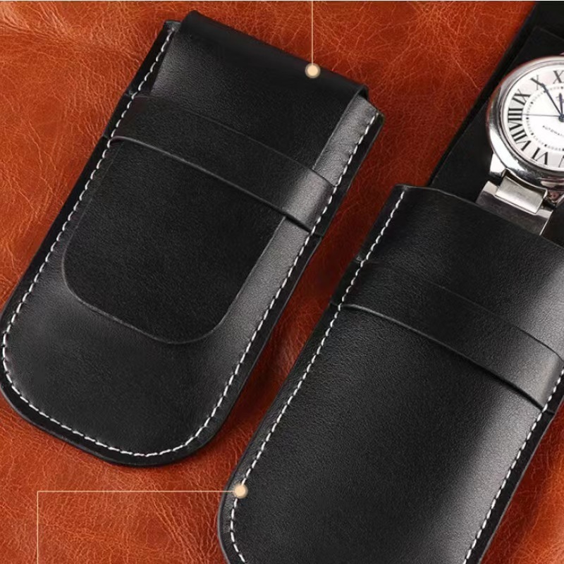 Customized Logo PU Leather Watch Storage Bag Watch Travel Jewelry Vintage Luxury Leather Single Watch Box Pouch for Men