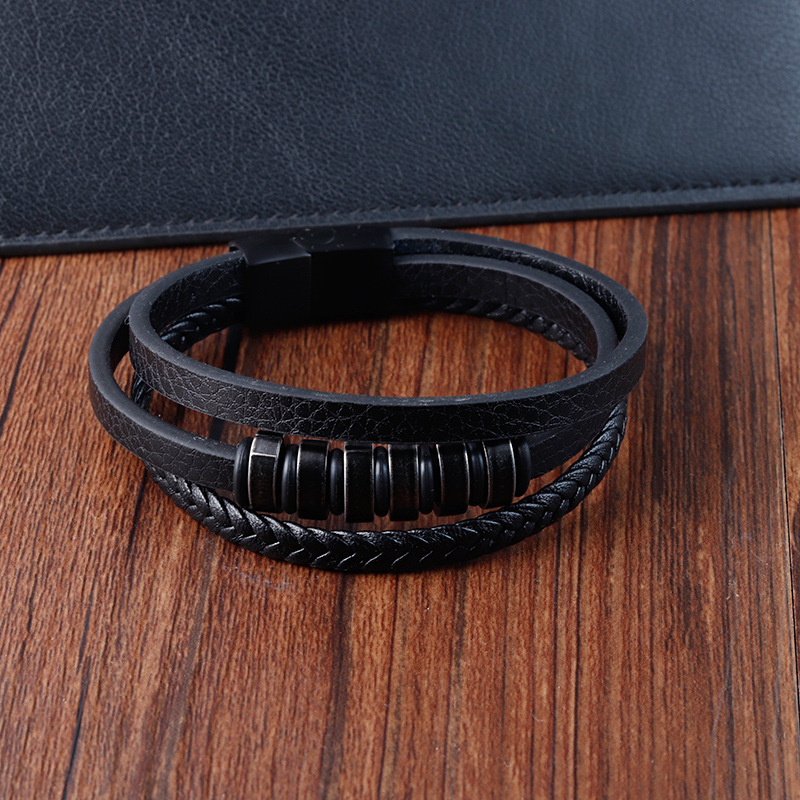 Best Selling Genuine Leather Bracelet Simple Stainless Steel Magnetic Clasp Bracelet Jewelry For Men and Women Gift