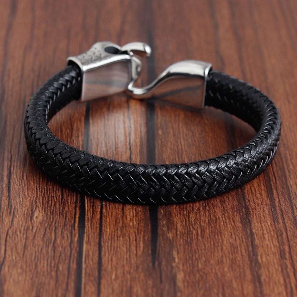 Custom Fashion Braided Leather Jewellery Bangles Stainless Steel Python Snake Charm Cuff Bracelet Mens Genuine Leather Bangles