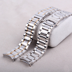 Customized Watch Accessories 19/20/21mm Solid Metal Stainless Steel Watch Strap Butterfly Buckle Curved End Watch Band