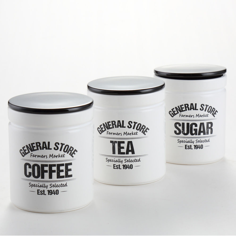 Modern ceramic white 3pcs rubber seals sugar coffee canisters