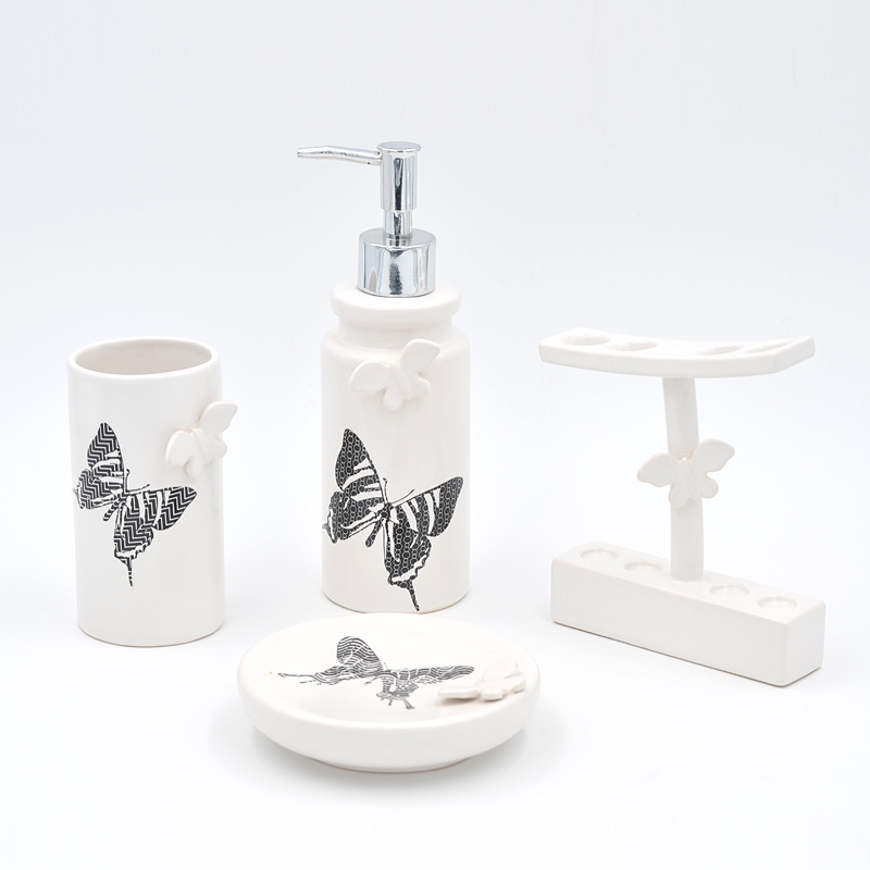 Factory personalized 4pcs ceramic butterfly bathroom set cute decor