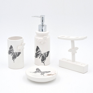 Factory personalized 4pcs ceramic butterfly bathroom set cute decor