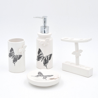 Factory personalized 4pcs ceramic butterfly bathroom set cute decor