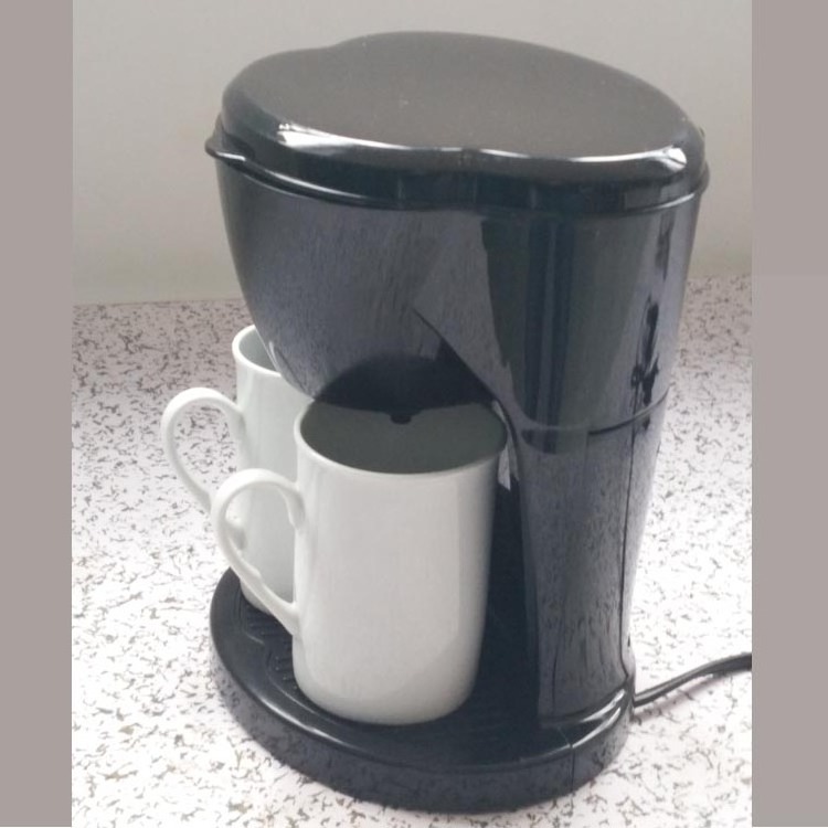 hot selling black color 450 watts power 2 cup electric mini coffee maker with 2 white porcelain cup