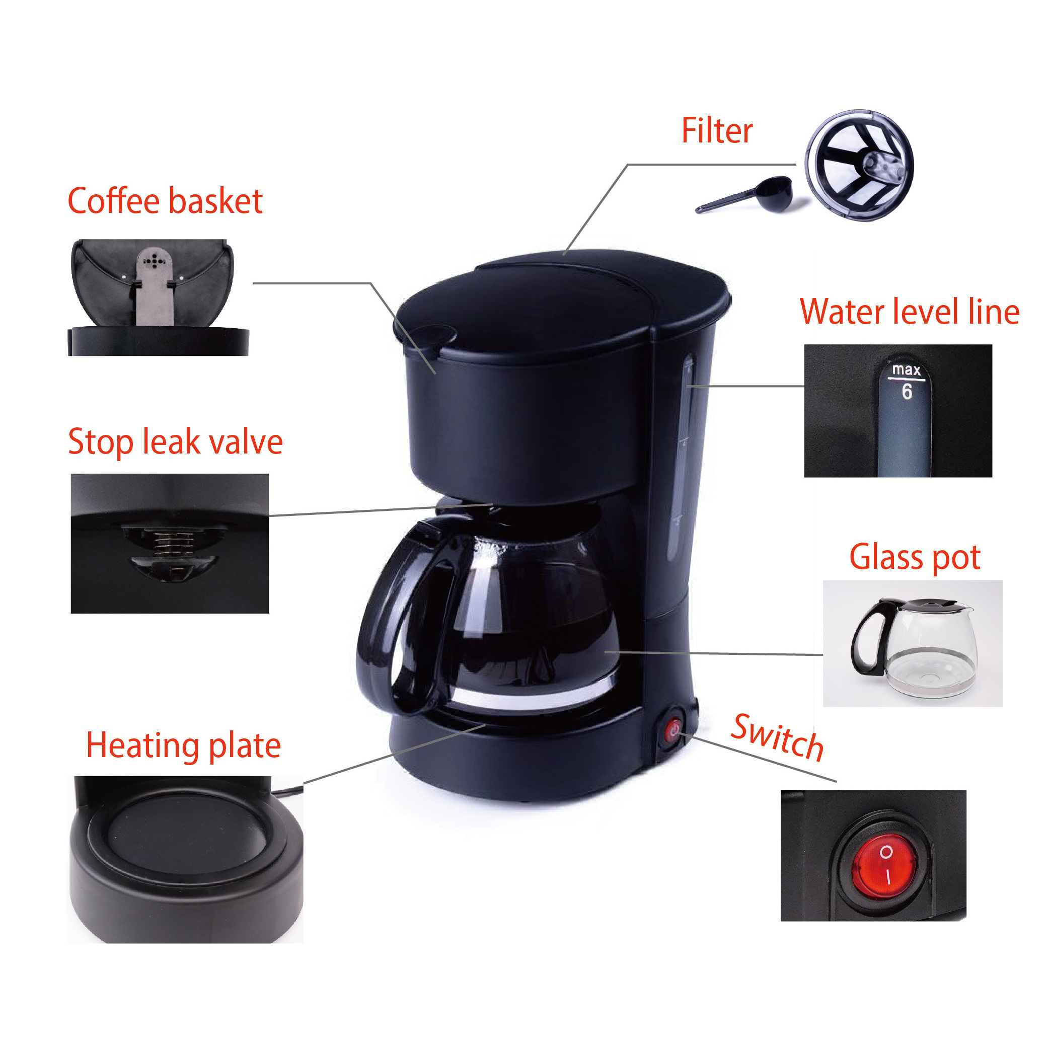 650 w red cm09 750w italiana 600 ml 6 cups e home 4cup drip coffee maker cafeteira cafetera