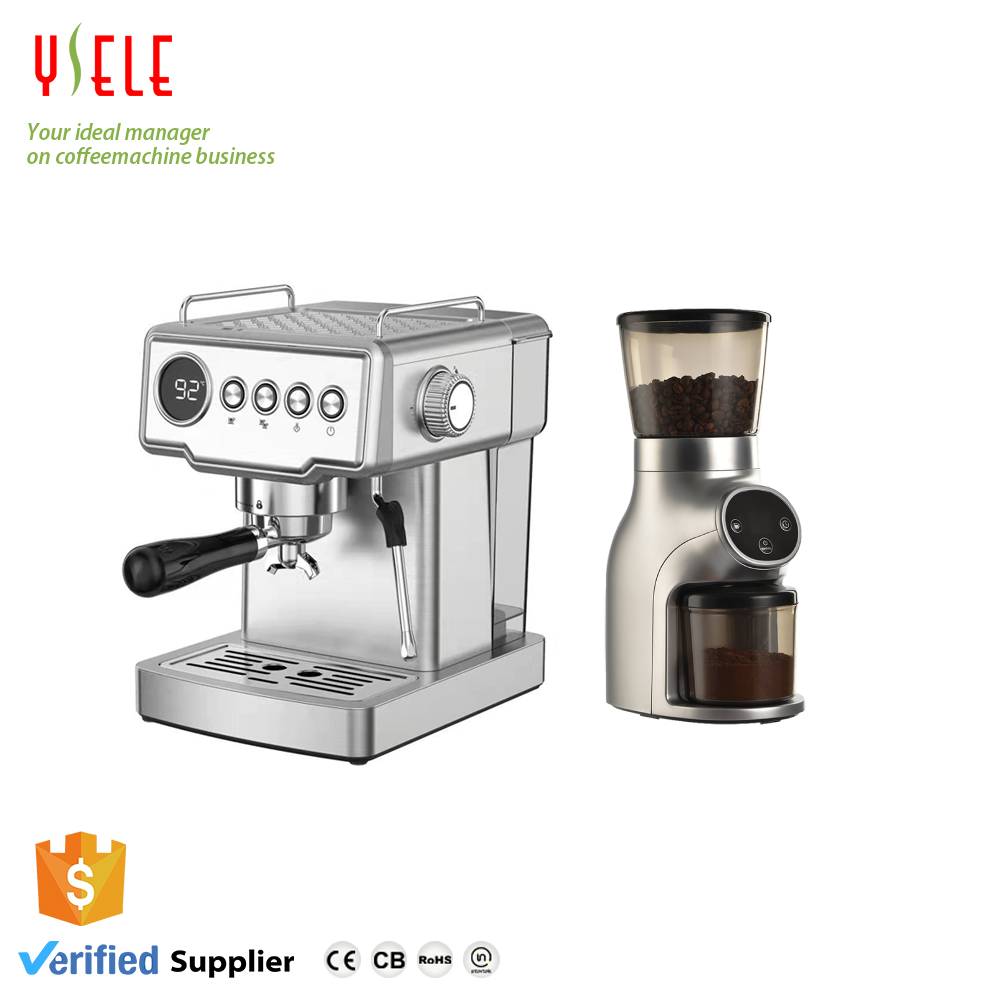 Stainless Steel Caffe Machines Semi-Automatic Steam Group Cafetera Expresso Digital Coffee Machine For Business With Grinder