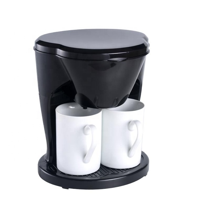 hot selling black color 450 watts power 2 cup electric mini coffee maker with 2 white porcelain cup