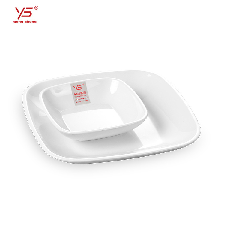 OEM welcome restaurant quadrate plate plastic melamine dishes for comping