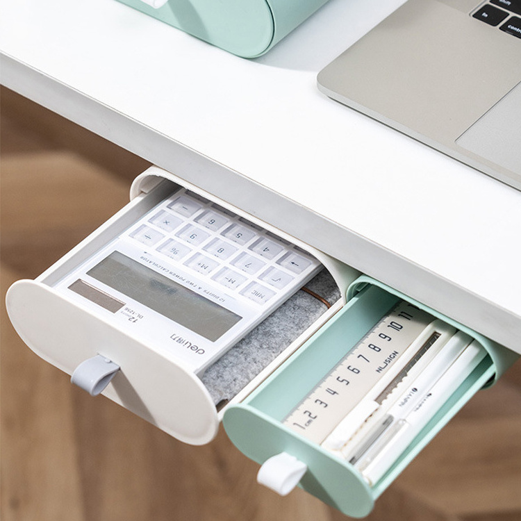 Self-adhesive under the desk rectangular storage box mini organizer under table drawer