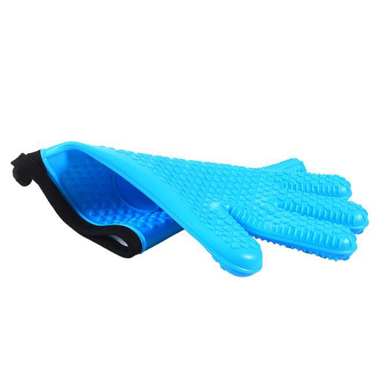 Silicone BBQ gloves with fingers heat insulation rubber glove with cotton material inside,Silicone cotton rubber glove