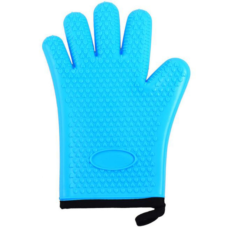 Silicone BBQ gloves with fingers heat insulation rubber glove with cotton material inside,Silicone cotton rubber glove