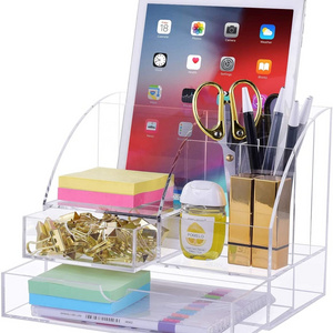 Acrylic Premium Desktop Office Supplies Organizer with Post It Note Pad Holder Office Tool Storage