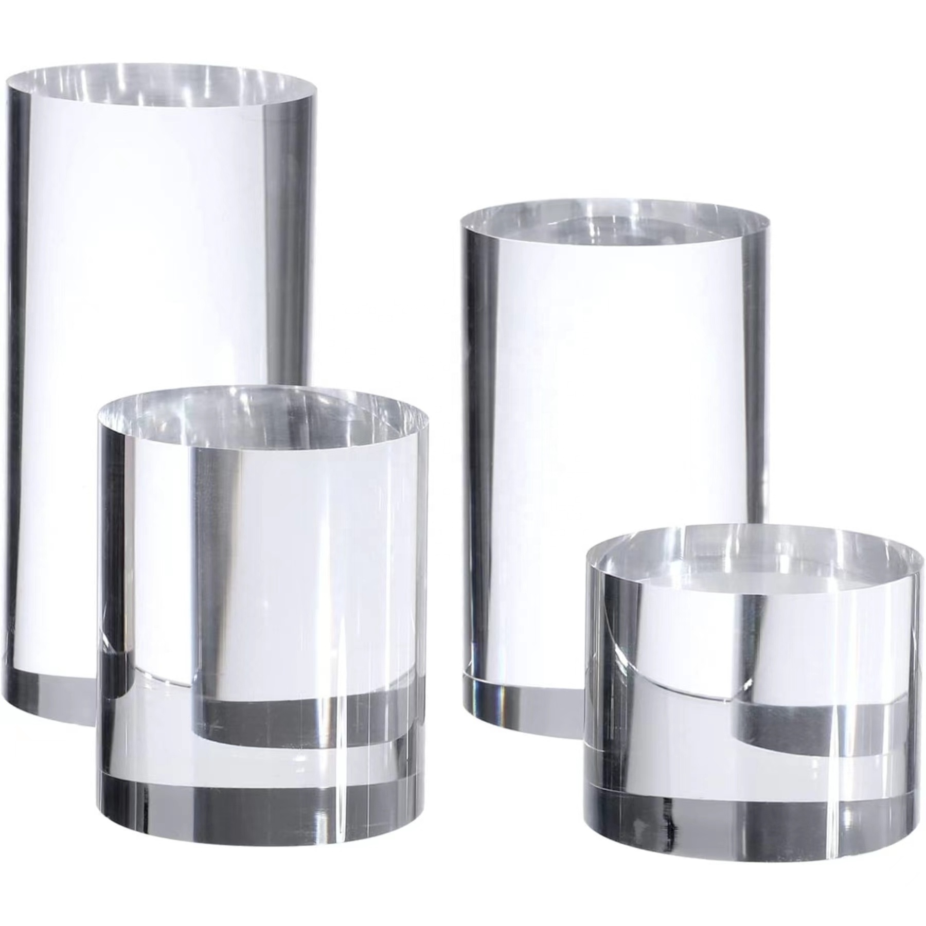 Hot Sales Polished Acrylic Cube Cylinder and round Photo Props for Photography Jewelry Cosmetic Handicraft Display Stand