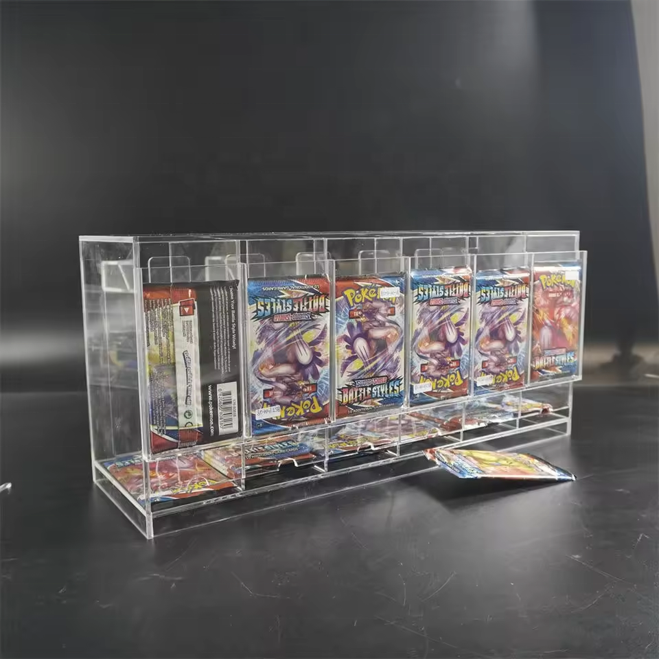 Low Moq Custom Acrylic 6 Slots Game Card Booster Pack Dispenser Cards Display Stand For Pokemon ETB TCG MTG Card Booster Packs