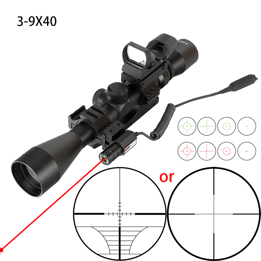 OEM ODM Multi Function Scopes 3-9x40 Combo with 1x22 Mini Parallax Free Red Green Dot Reflex Scope Red Laser Sight