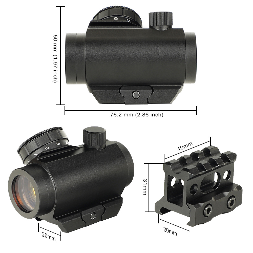 OEM ODM Mini Green Red Dot Sight 1x22 Reflex Scope Riser Mount 12 Settings Red Dot Scope Hunting