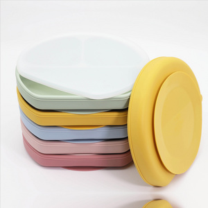 Dinnerware Food Grade Divided Non Spill Suction Feeding Silicone Baby Set for Kids