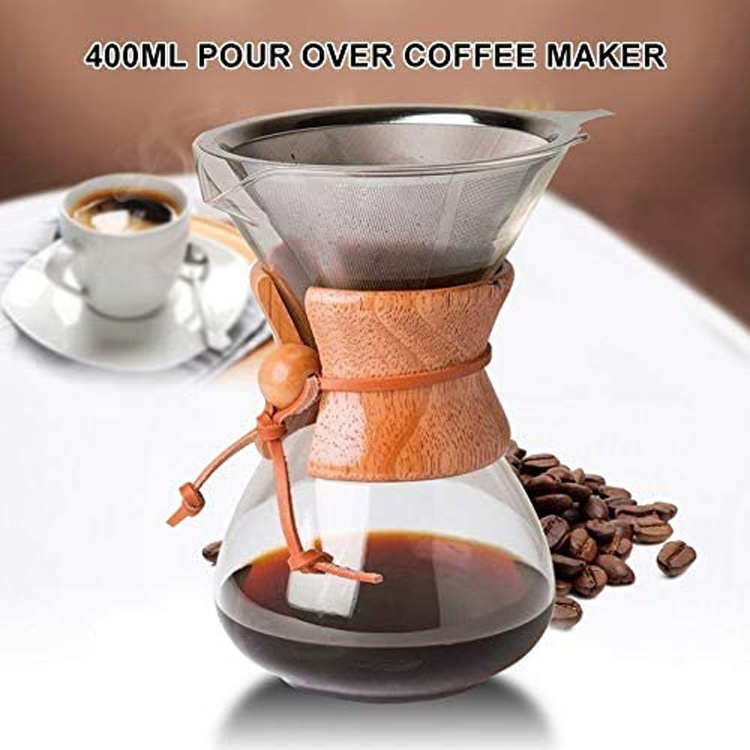 400ml Automatic Pour Over Coffee Maker Manual Coffee Pot High Temperature Resistant Glass Coffee Maker for Family Office