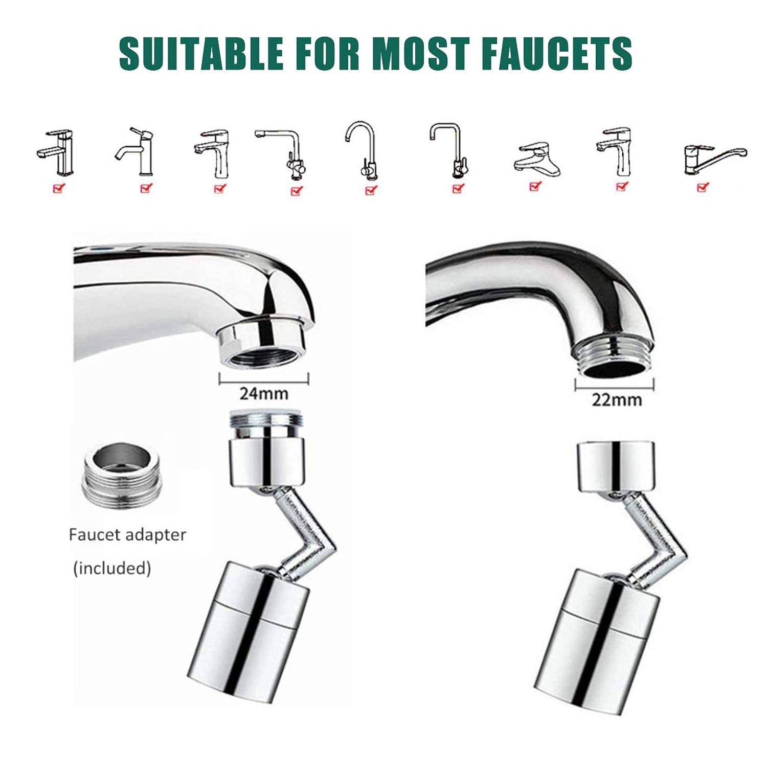 Universal Splash Filter Faucet 720 Rotating Faucet Extender Aerator with 2 Water Outlet Modes