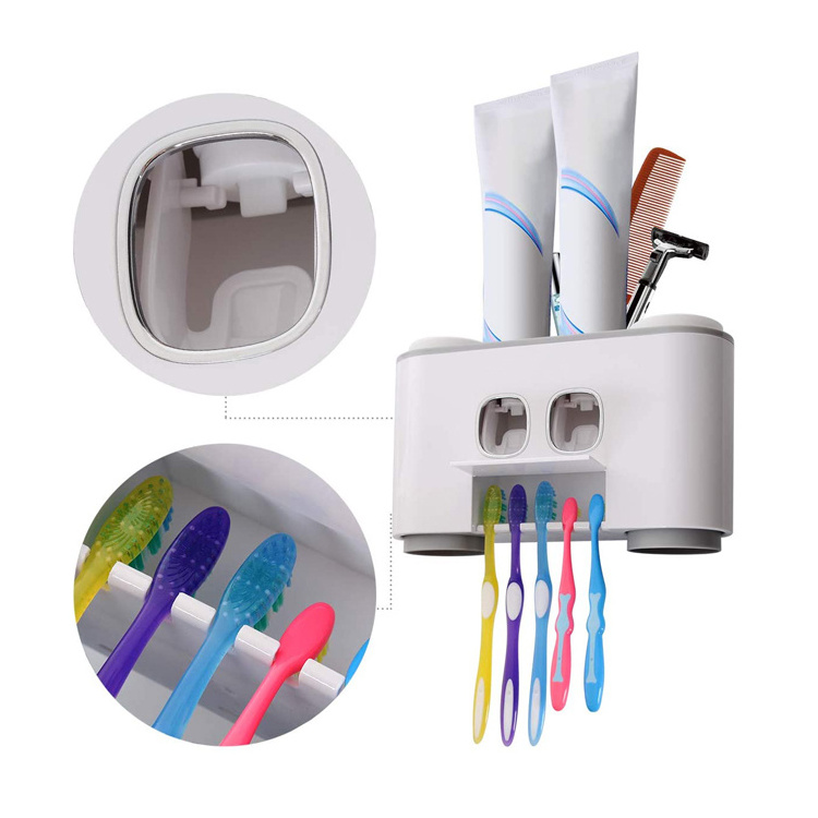 Toothbrush Holder Wall Mounted, Multi Functional Toothbrush and Toothpaste Dispenser for Bathroom Accessories