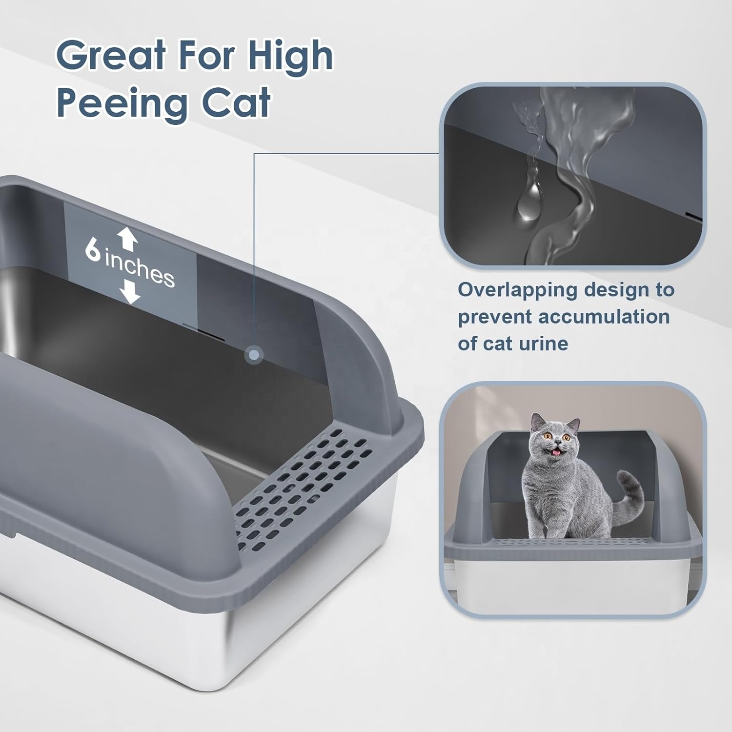 Enclosed Stainless Steel Cat Litter Box with Lid Extra Large Litter Box for Big Cats XL Metal Litter Pan Tray