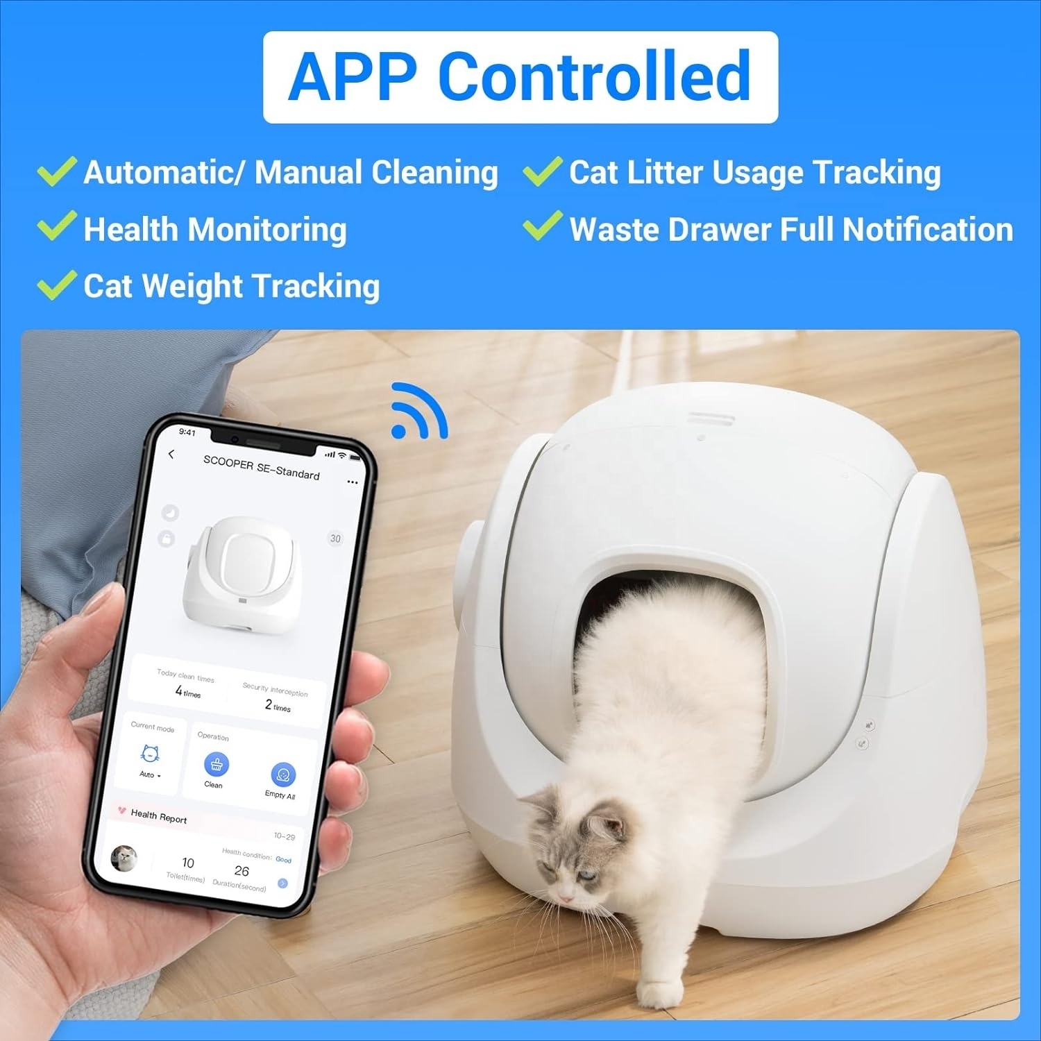 New Arrival Automatic Self-Cleaning Cat Litter Box for Multiple Cats with APP Odor Control