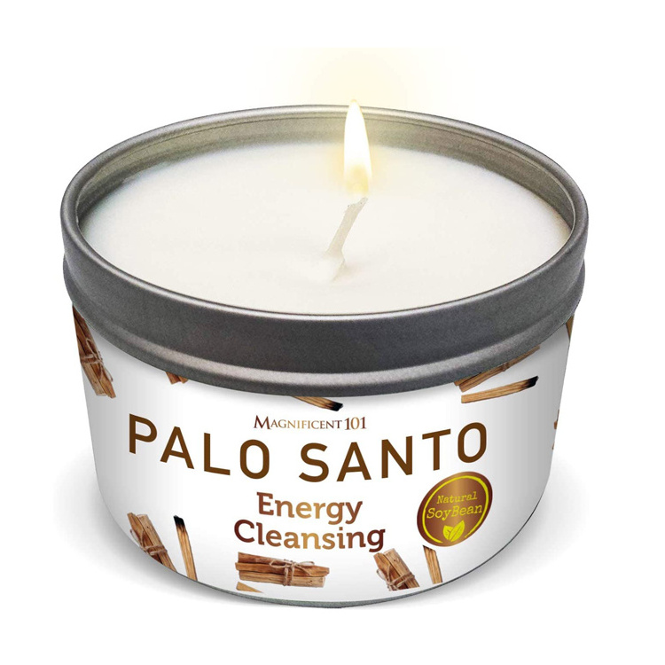 Soybean Wax Tin Candle Smudge Palo Santo Fragrance Candle for Home Energy Cleansing Purification Chakra Healing