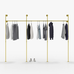 High Quality wall mounted Gold Clothing Rack Furniture Clothing Display Rack Stand Design for Garment Store