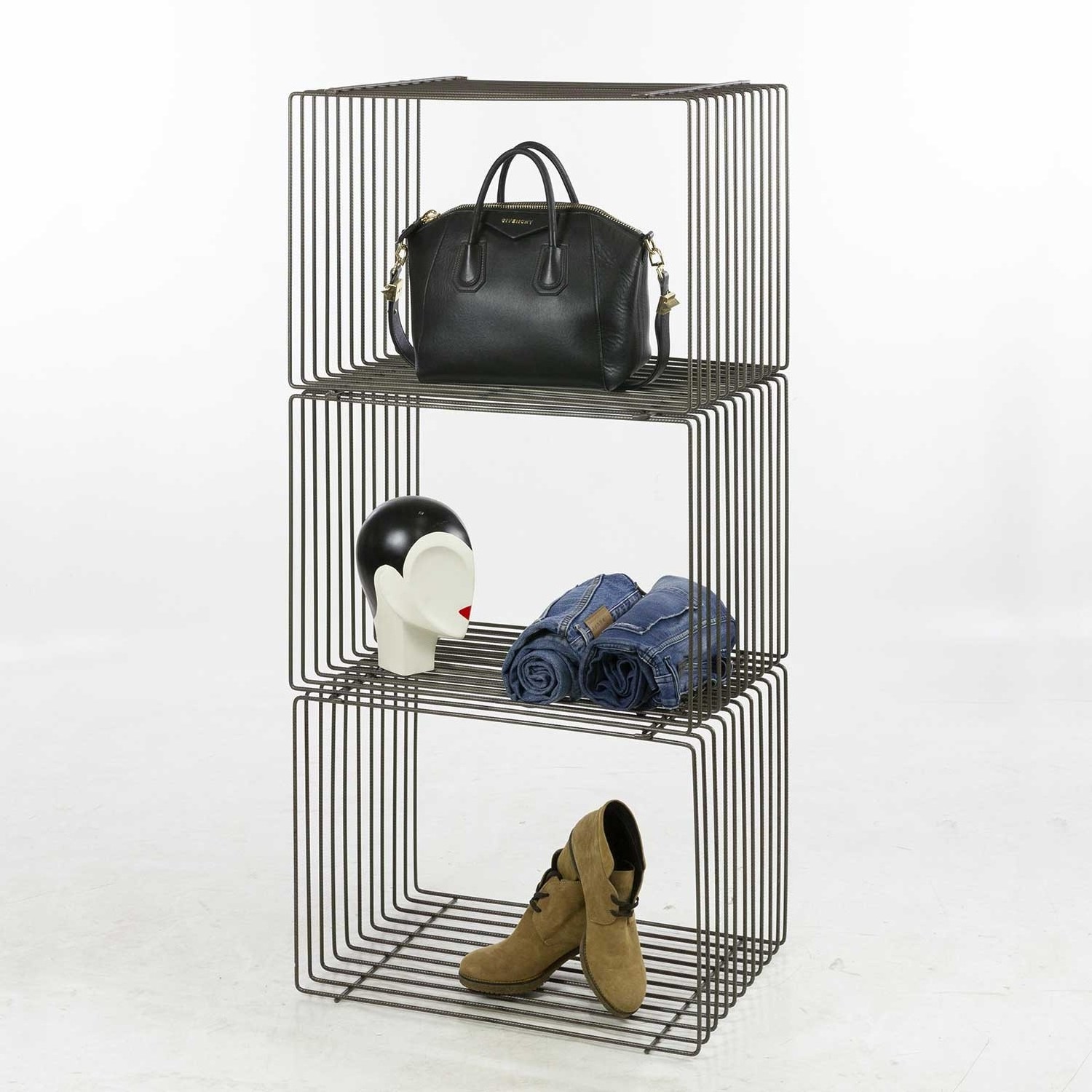 Modern Clothing shop window 3 layerboltless steel metal floor clothing display rack