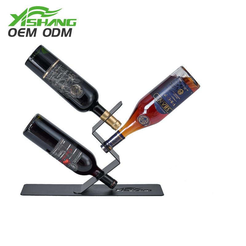 Custom Black 3 tier wine glass bottle metal wine display rack for supermarket